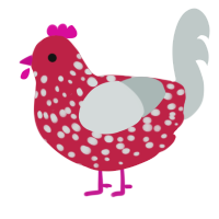 A crimson and silver chicken with a speckle pattern