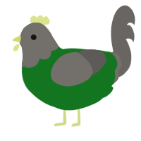 A leaf and grey chicken with a head pattern