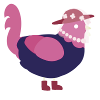 A navy and fuchsia chicken with a head pattern