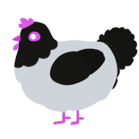 A mist and black chicken with a head pattern