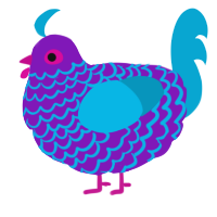 A violet and cerulean chicken with a lace pattern