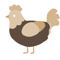 A bark and beige chicken with a head pattern