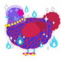 A indigo and crimson chicken with a lace pattern