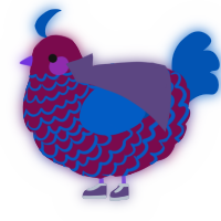 A wine and ultramarine chicken with a lace pattern