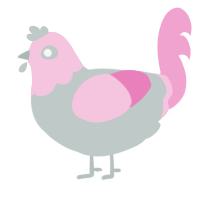 A silver and pink chicken with a head pattern