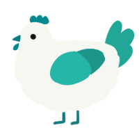 A white and turquoise chicken