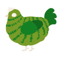 A chartreuse and leaf chicken with a bar pattern