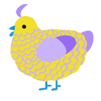 A yellow and lilac chicken with a lace pattern
