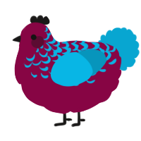 A maroon and cerulean chicken with a half-lace pattern