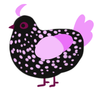 A black and lavender chicken with a speckle pattern