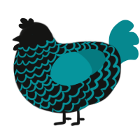 A black and teal chicken with a lace pattern