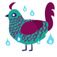 A turquoise and wine chicken with a lace pattern