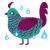 A turquoise and wine chicken with a lace pattern