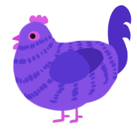 A blurple and indigo chicken with a bar pattern