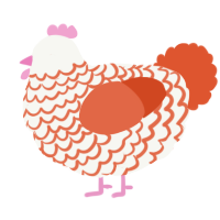 A white and vermilion chicken with a lace pattern