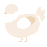 A cream chicken with a head pattern
