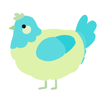 A apple and aqua chicken with a head pattern