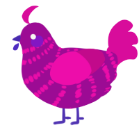 A plum and fuchsia chicken with a bar pattern
