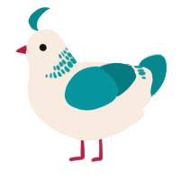 A cream and teal chicken with a neck-band pattern