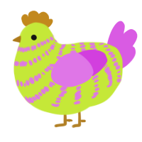 A lime and orchid chicken with a bar pattern