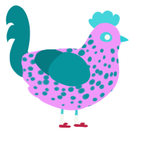 A lavender and teal chicken with a speckle pattern