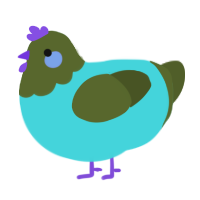 A aqua and olive chicken with a head pattern