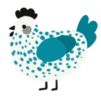 A white and sea chicken with a speckle pattern