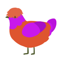 A vermilion and amethyst chicken with a head pattern
