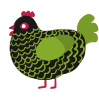 A sable and chartreuse chicken with a lace pattern