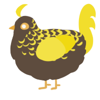 A bark and yellow chicken with a half-lace pattern
