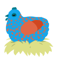 A sky and vermilion chicken with a speckle pattern
