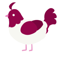 A white and maroon chicken with a head pattern
