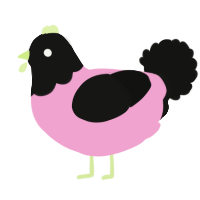 A pink and black chicken with a head pattern
