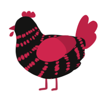 A black and crimson chicken with a bar pattern