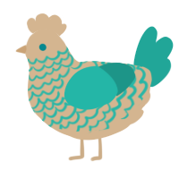 A beige and turquoise chicken with a lace pattern