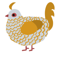 A mist and ochre chicken with a lace pattern