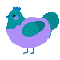 A lilac and teal chicken with a head pattern