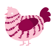 A rose and maroon chicken with a bar pattern
