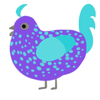 A blurple and aqua chicken with a speckle pattern