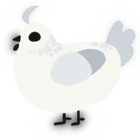 A white and mist chicken with a neck-speckle pattern