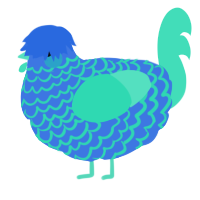 A ochre and crimson chicken with a lace pattern