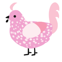 A pink and rose chicken with a speckle pattern
