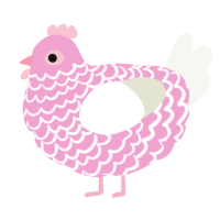 A pink and white chicken with a lace pattern