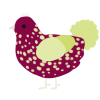 A maroon and lemon chicken with a speckle pattern