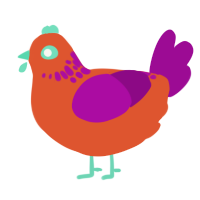 A vermilion and plum chicken with a neck-speckle pattern