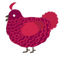 A maroon and crimson chicken with a lace pattern