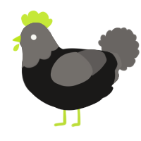 A sable and grey chicken with a head pattern