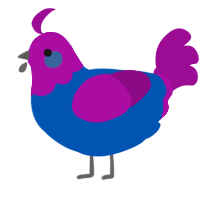 A ultramarine and plum chicken with a head pattern