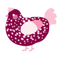 A maroon and rose chicken with a speckle pattern