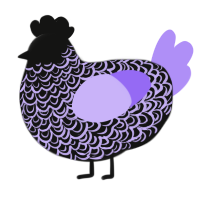 A black and lilac chicken with a double-lace pattern